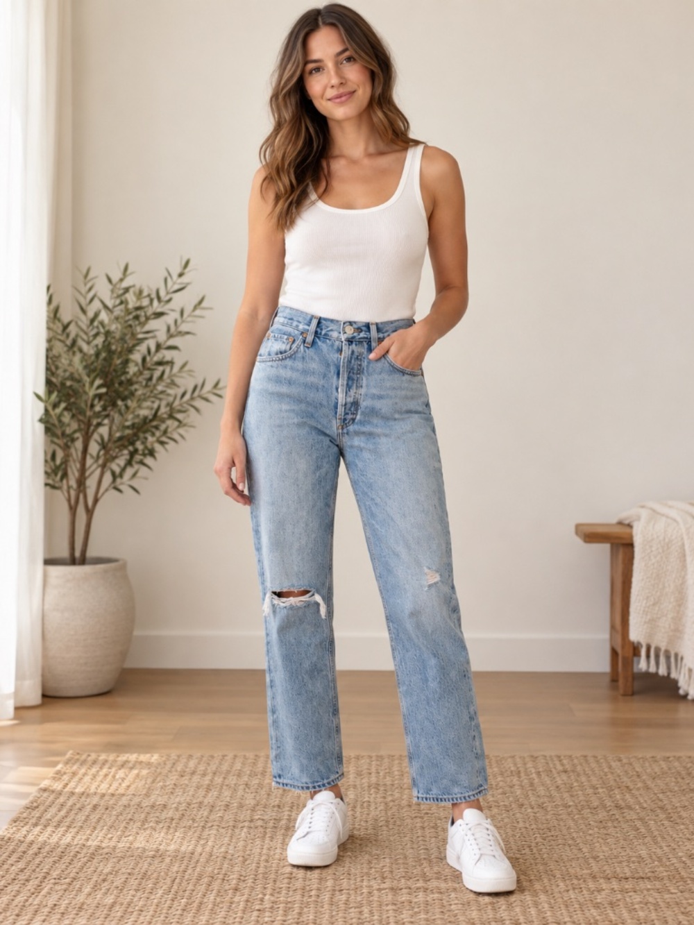AGOLDE Riley Jeans Women’s 25 High Rise Distressed Light Wash Straight Crop Y2K